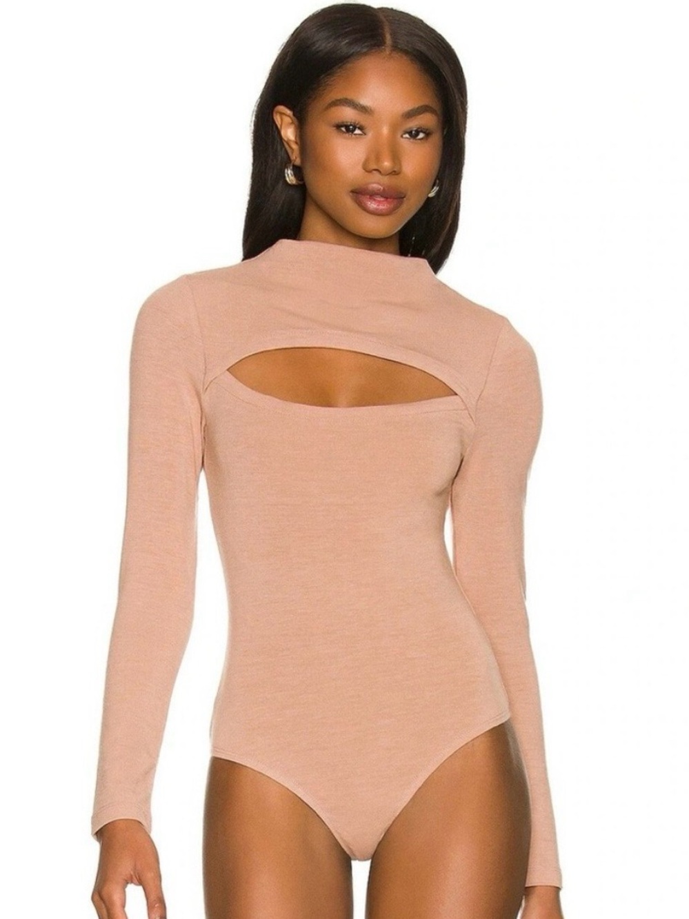 See Me Bodysuit - ASTR the Label - Cutout High Neck Bodysuit - Nude
